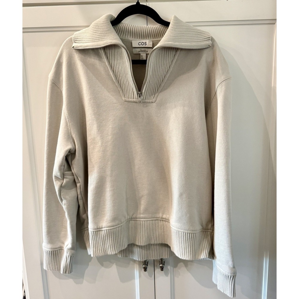 COS Relaxed 1/4 Zip Sweatshirt Jumper Pullover Long Slv Sweater Knitwear Large